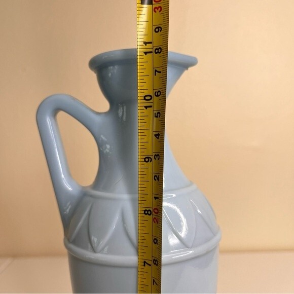 Vintage 1961 Jim Beam Grecian Style Blue Milk Glass Decanter Cork Lid Plato - Picture 8 of 13